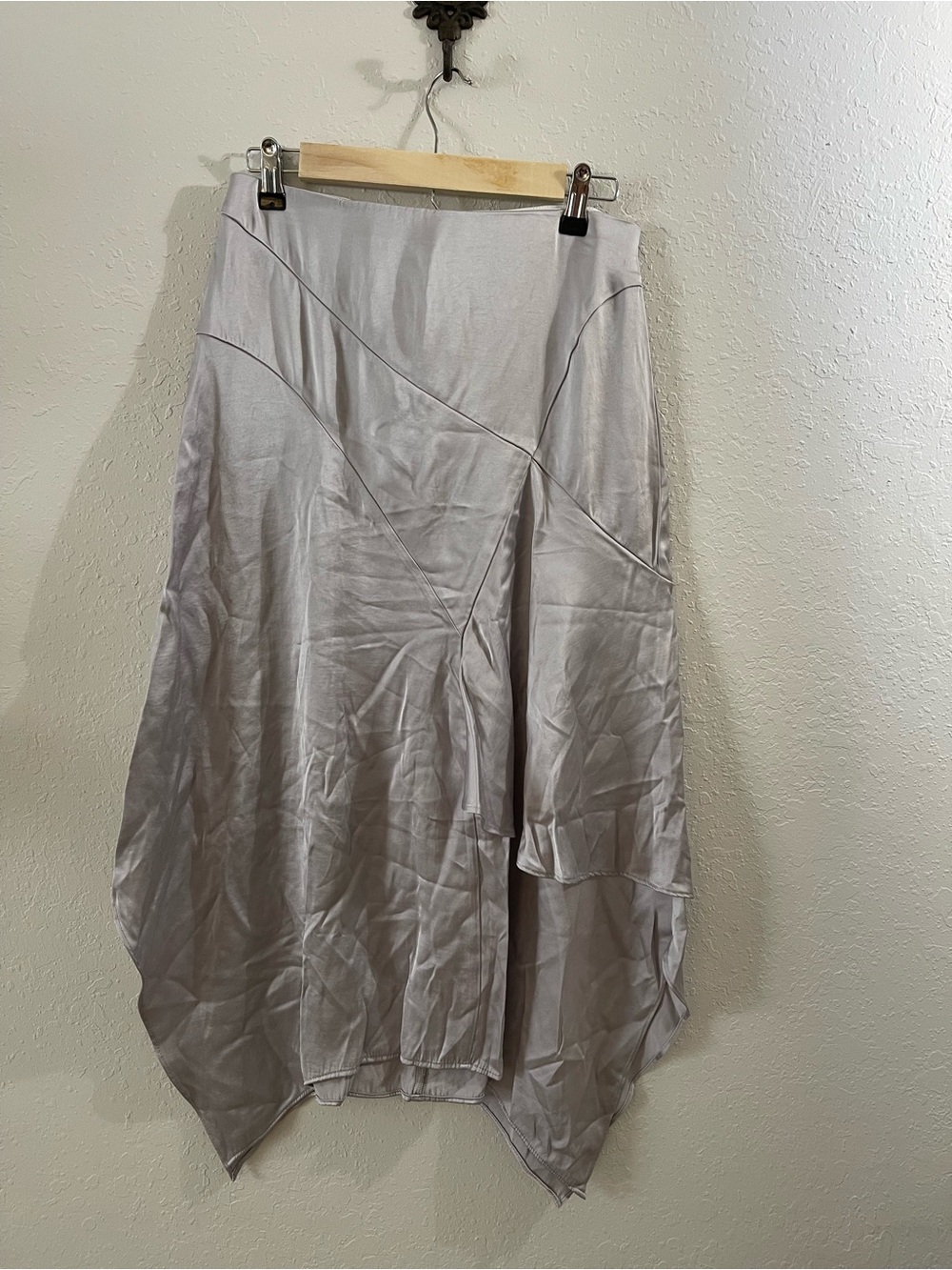Express Light Gray Asymmetrical Satin Midi Skirt